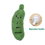 Pet Plush Dog Toy Squeaker Chew Teeth Cleaning Interactive Toy Pickle Shape - GreenFur