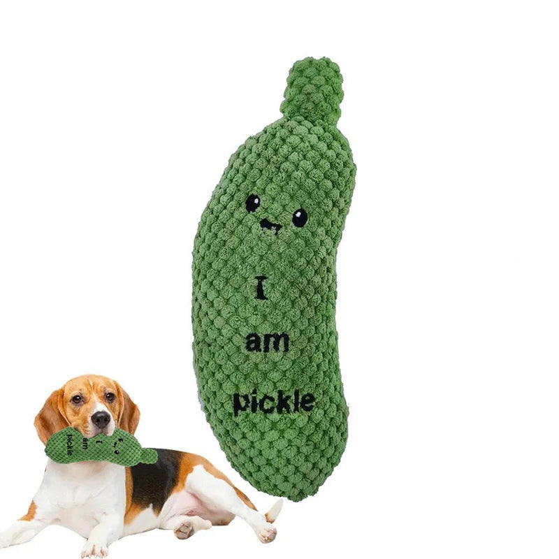 Pet Plush Dog Toy Squeaker Chew Teeth Cleaning Interactive Toy Pickle Shape - GreenFur