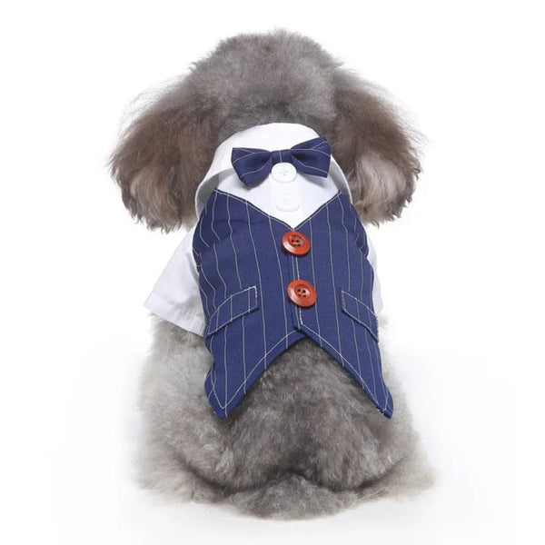 Pet Red Tuxedo Dog Striped Suit with Double Bow Ties - GreenFur