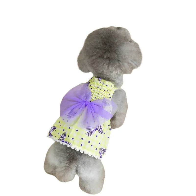 Pet Summer Tank Top Skirt with Bow Design - GreenFur