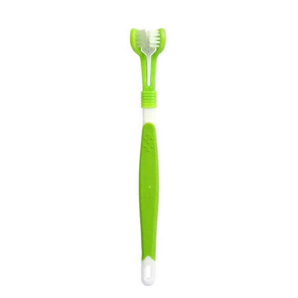 Pet Teeth Care Cleaning Mouth Three Sided Soft Bristle Dog Toothbrush - GreenFur