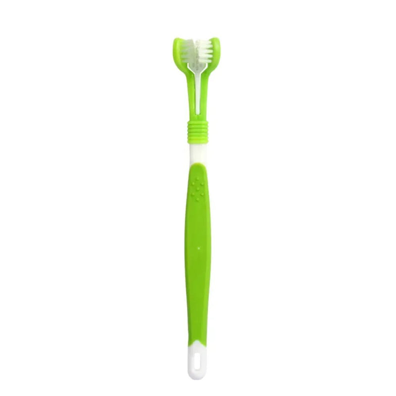 Pet Teeth Care Cleaning Mouth Three Sided Soft Bristle Dog Toothbrush - GreenFur