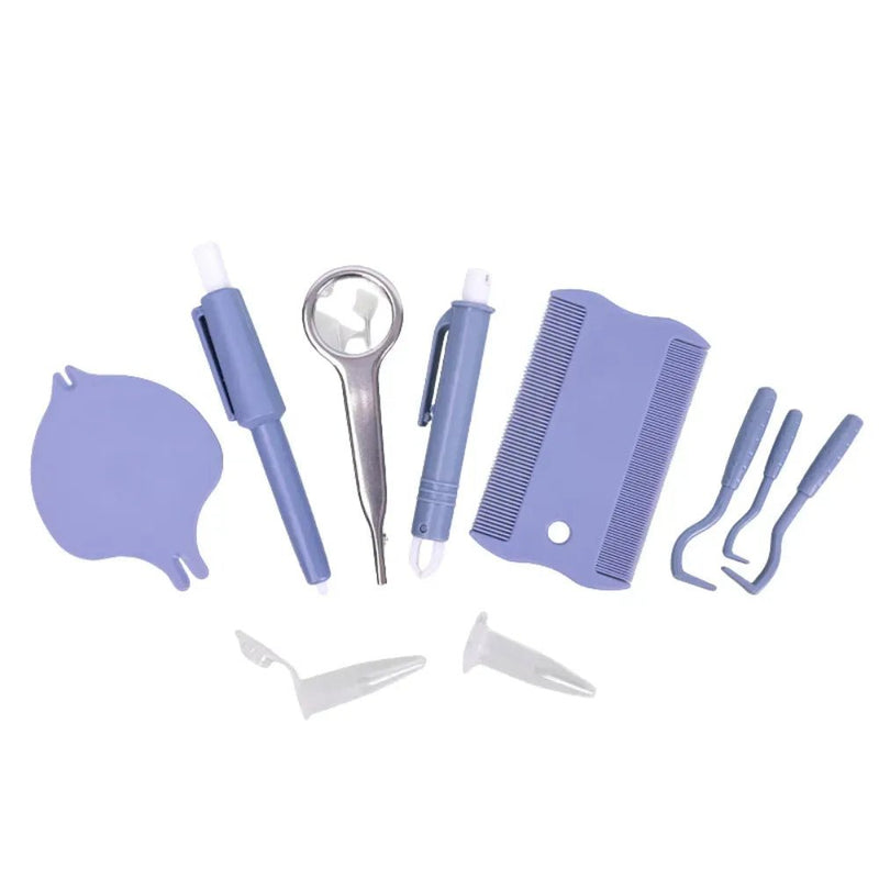 Pet Tick Removal Tool Kit with Comb Tweezers Pen and Fork - GreenFur