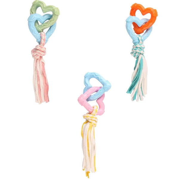 Pet Toy Cotton Rope Heart - Shaped Double Ring Durable Chew and Teething Knot - GreenFur