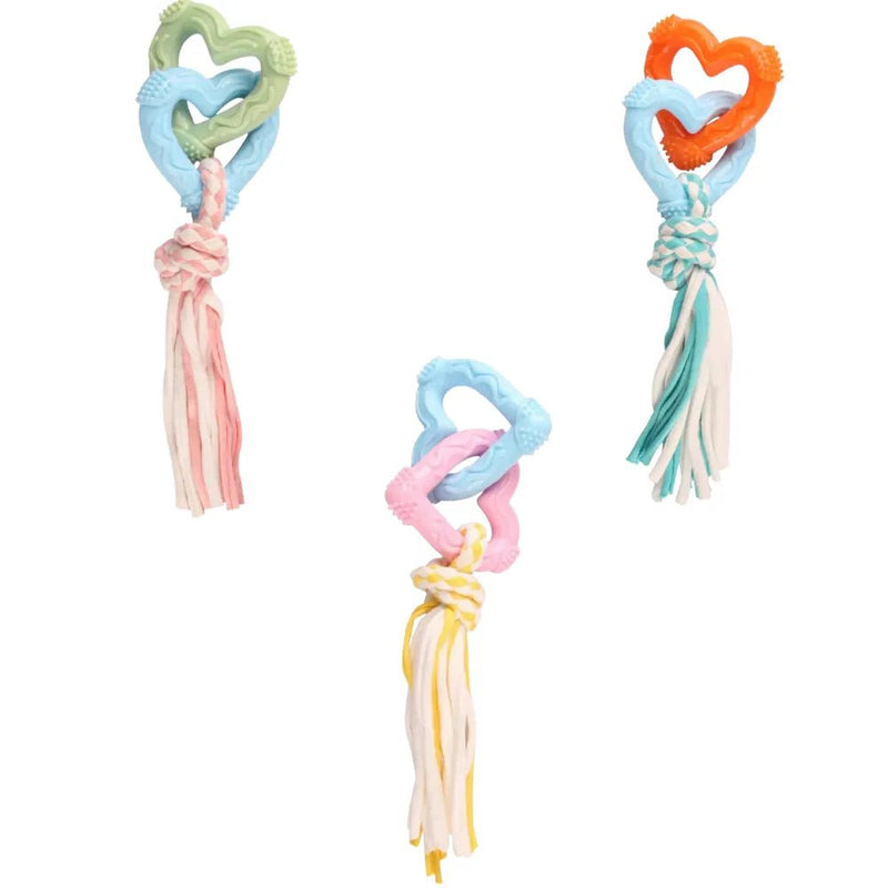 Pet Toy Cotton Rope Heart - Shaped Double Ring Durable Chew and Teething Knot - GreenFur