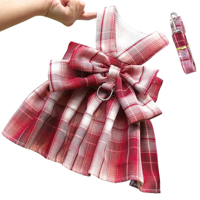 Pet Vest Apparel JK Plaid Skirt with Leash - GreenFur