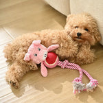Pig Shape Cotton Rope Dog Chew Toy with Tennis Ball - GreenFur