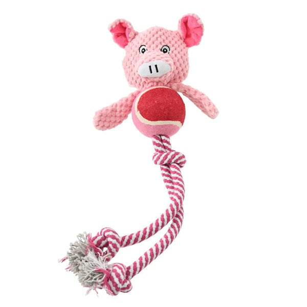 Pig Shape Cotton Rope Dog Chew Toy with Tennis Ball - GreenFur
