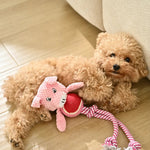 Pig Shape Cotton Rope Dog Chew Toy with Tennis Ball - GreenFur