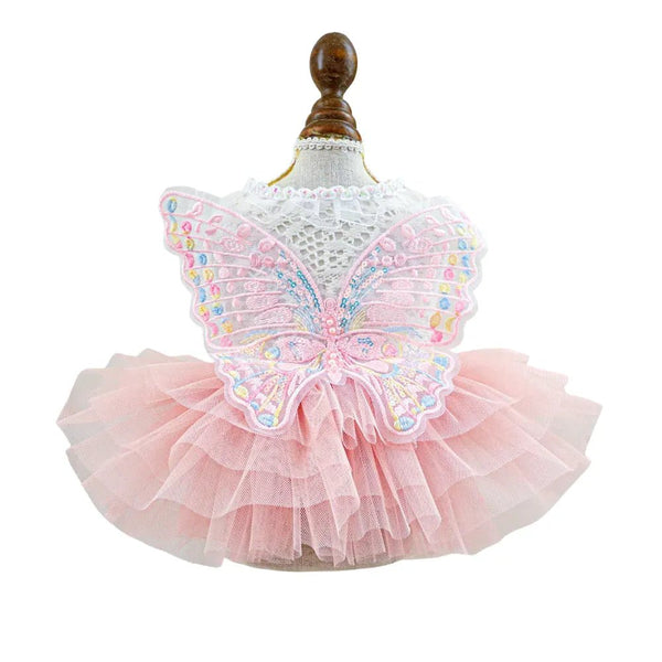 Pink Color Pet Clothes Cute Butterfly Fairy Tulle Dress for Dog - GreenFur