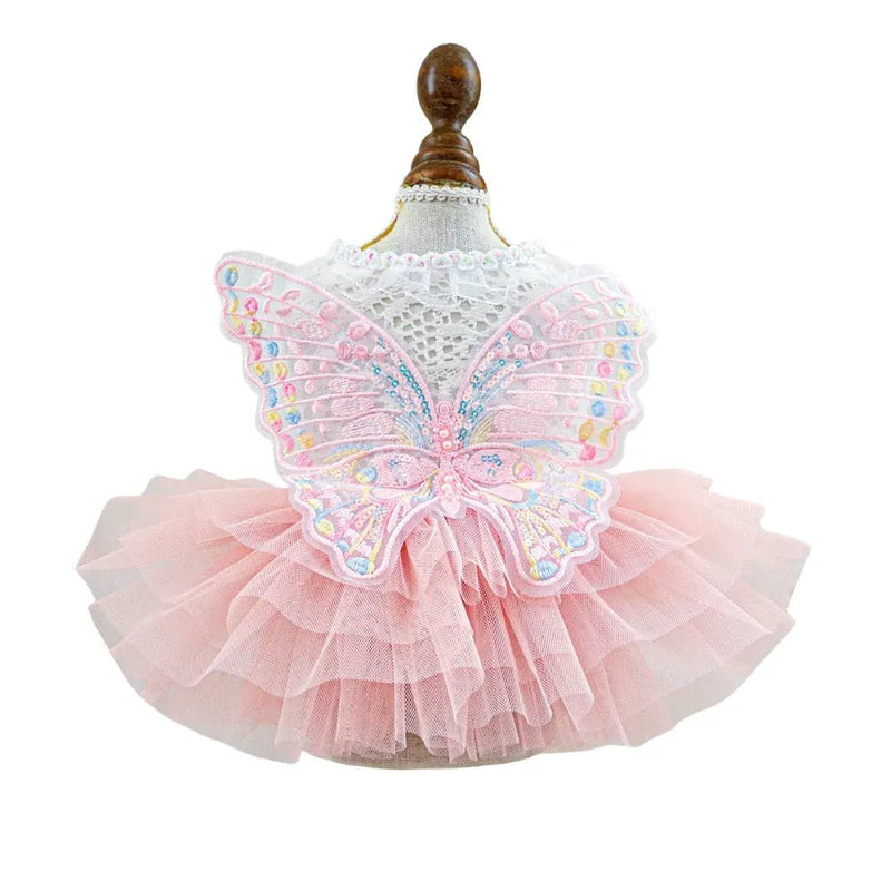 Pink Color Pet Clothes Cute Butterfly Fairy Tulle Dress for Dog - GreenFur
