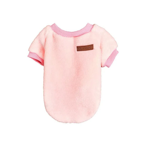 Pink Fleece Lined Flannel Dog Pullover with Leather Patch - GreenFur