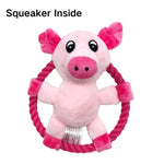 Pink Pig Shape Chew Stuffed Pet Dog Toy Squeaky with Cotton Rope - GreenFur