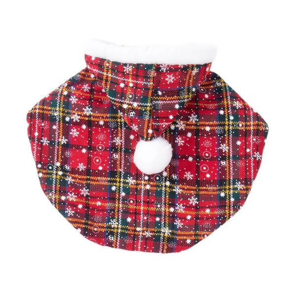 Plaid Snowflake Pattern Pet Christmas Cape Cloak - GreenFur