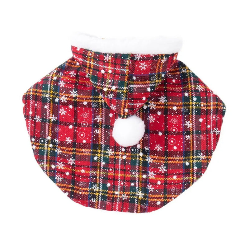 Plaid Snowflake Pattern Pet Christmas Cape Cloak - GreenFur