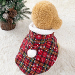 Plaid Snowflake Pattern Pet Christmas Cape Cloak - GreenFur