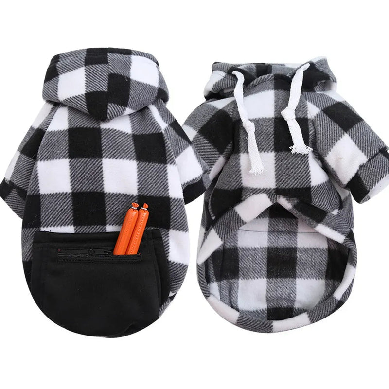 Plaid Sweatshirt Hoodie with Zip Pocket for Small, Medium and Large Dogs - GreenFur