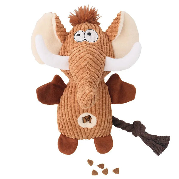 Plush Brown Elephant Toy with Squeaker and Treat Pocket for Dog - GreenFur