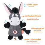 Plush Grey Donkey Shape Toy with Squeaker and Hidden Treat Pocket for Dog - GreenFur