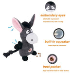 Plush Grey Donkey Shape Toy with Squeaker and Hidden Treat Pocket for Dog - GreenFur