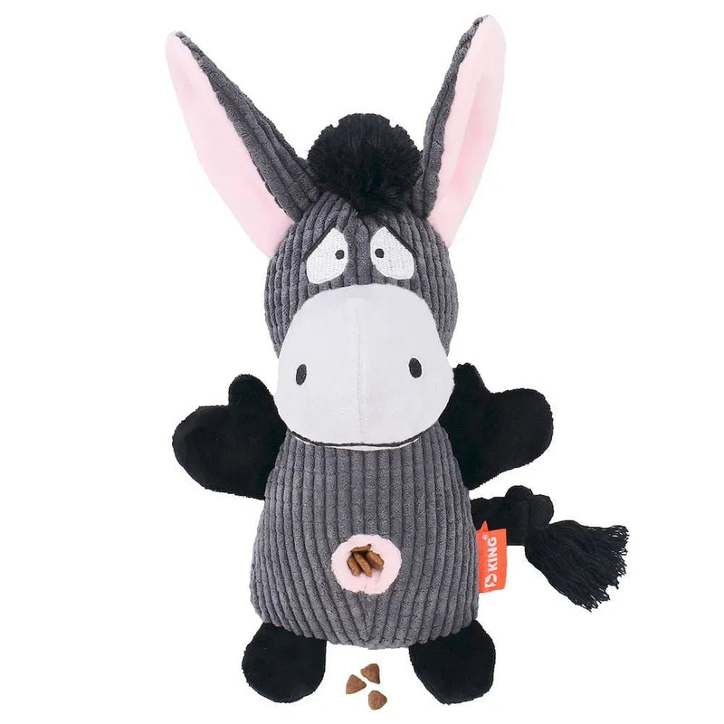 Plush Grey Donkey Shape Toy with Squeaker and Hidden Treat Pocket for Dog - GreenFur