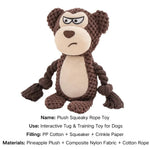 Plush Squeaky Rope Toy for Dogs with Crinkle Paper and BB Sound - GreenFur