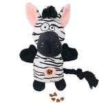 Plush Zebra Dog Toy with Squeaker Treat Pocket and Crinkle Sound - GreenFur