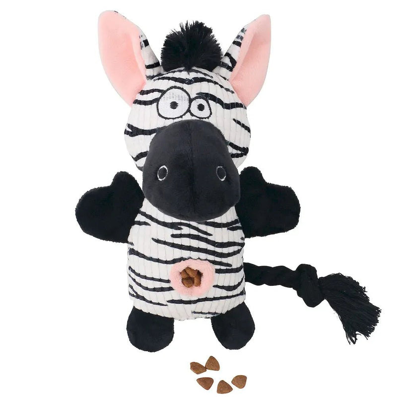 Plush Zebra Dog Toy with Squeaker Treat Pocket and Crinkle Sound - GreenFur