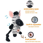 Plush Zebra Dog Toy with Squeaker Treat Pocket and Crinkle Sound - GreenFur