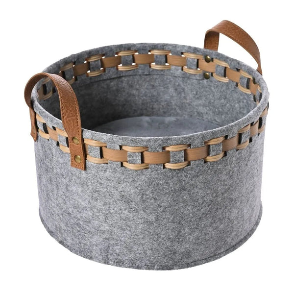 Portable Rattan Style Felt Fabric Pet Basket with Soft Cushion - GreenFur