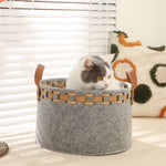 Portable Rattan Style Felt Fabric Pet Basket with Soft Cushion - GreenFur