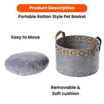 Portable Rattan Style Felt Fabric Pet Basket with Soft Cushion - GreenFur