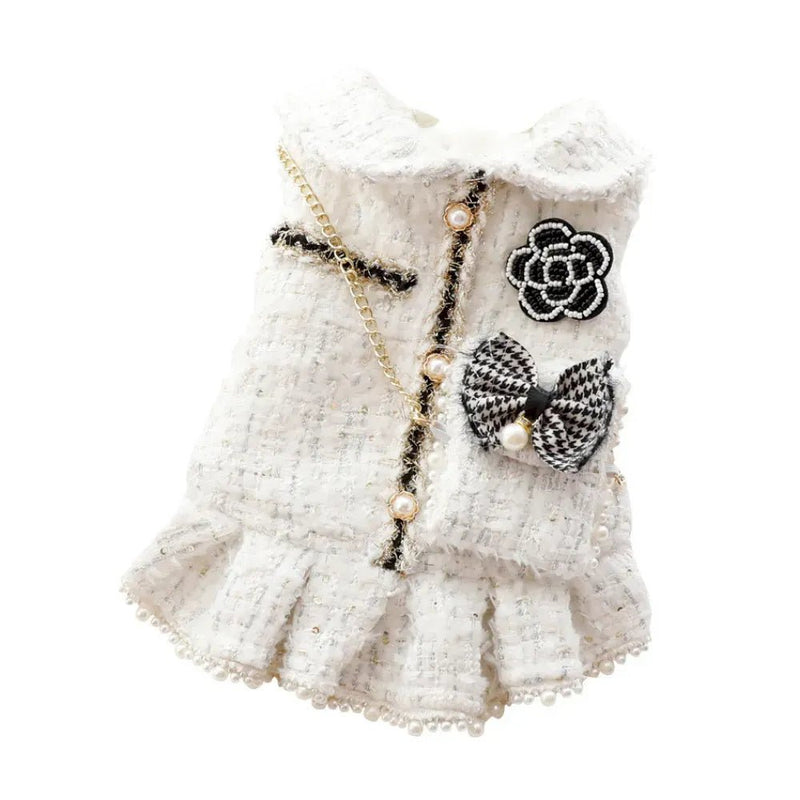 Princess Style Autumn Winter Dog Dress with Pearl Backpack - GreenFur