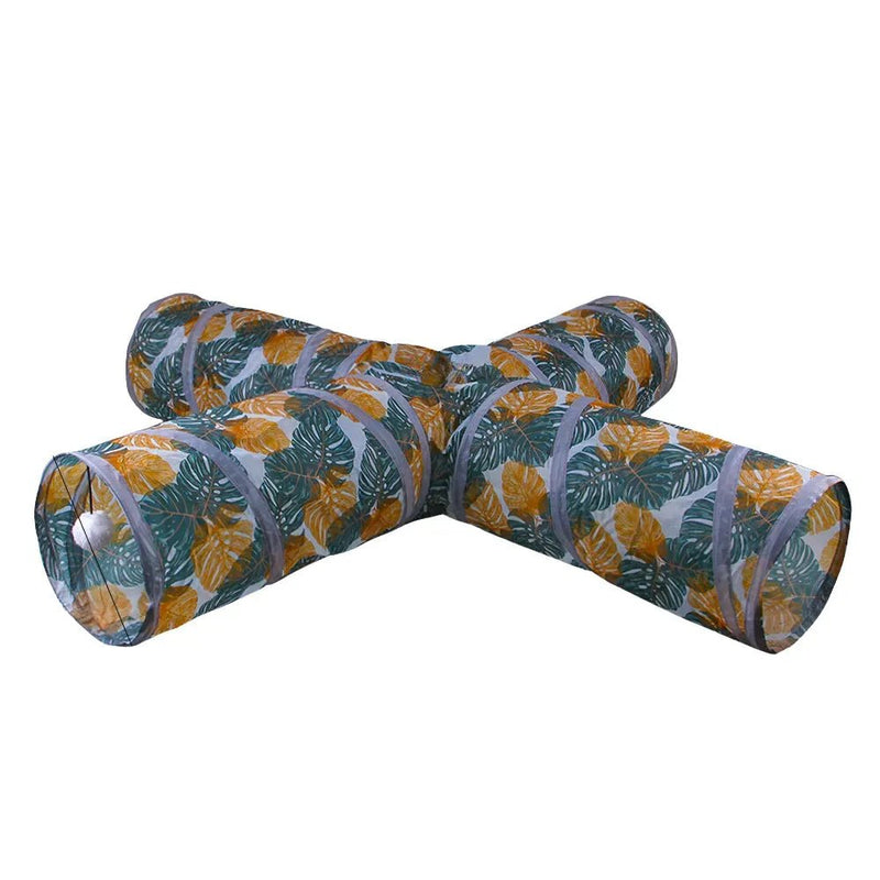 Printed Cat Tunnel Foldable Four Way Pet Play Tube - GreenFur