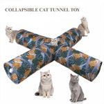 Printed Cat Tunnel Foldable Four Way Pet Play Tube - GreenFur