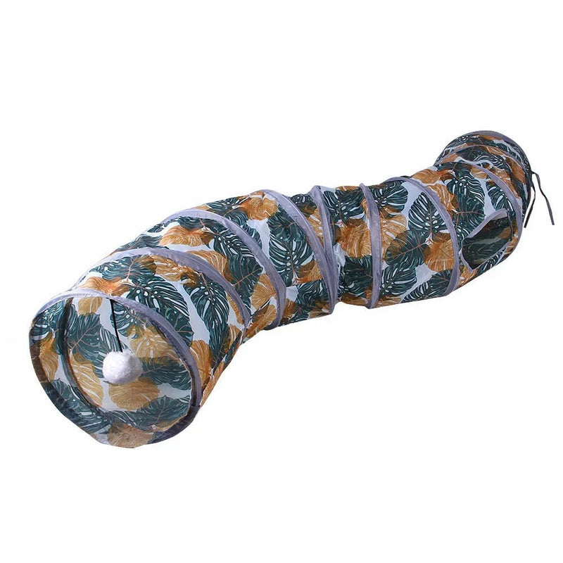 Printed Cat Tunnel Foldable S Shape Pet Play Tube - GreenFur