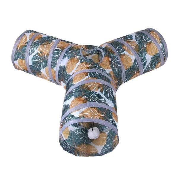 Printed Cat Tunnel Foldable Y Shape Pet Play Tube - GreenFur