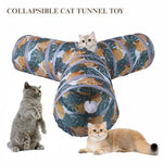 Printed Cat Tunnel Foldable Y Shape Pet Play Tube - GreenFur