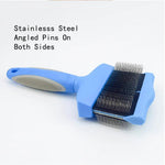 Professional Angled Stainless Steel Pins Double Sided Firm Flex Slicker Pet Brush - GreenFur