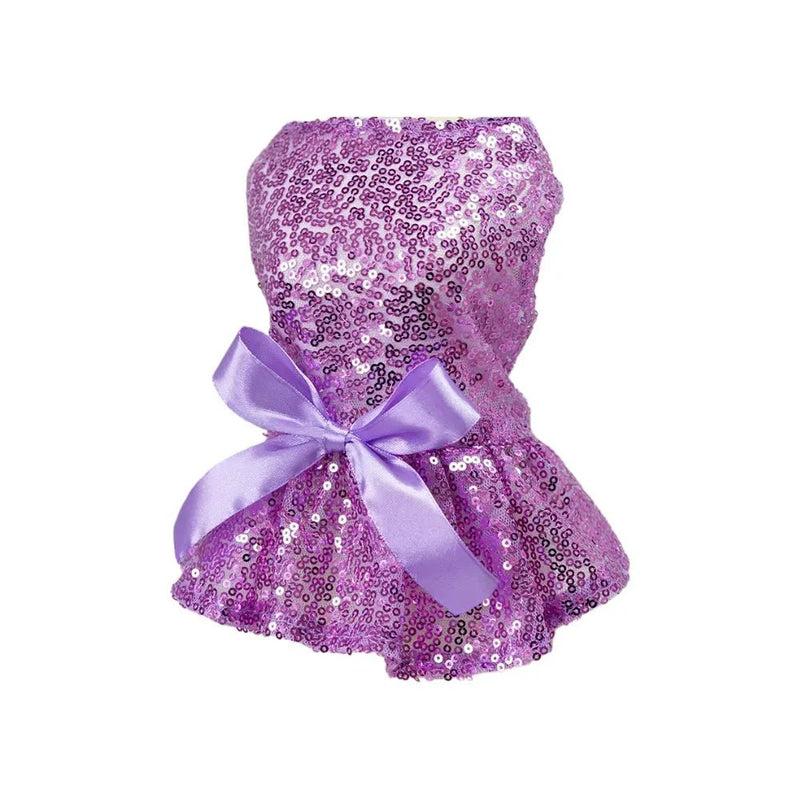 Purple Color Sequin Dog and Cat Dress Wedding Gown - GreenFur