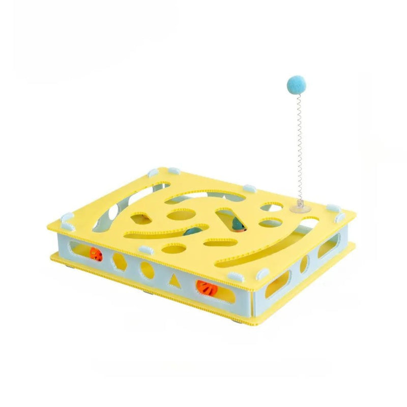 Puzzle Maze with Bells and Teaser Wand Interactive PP Cat Toy - GreenFur