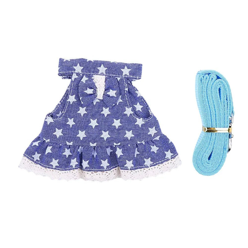 Rabbit Blue Polyester Star Pattern Pet Harness Set - GreenFur