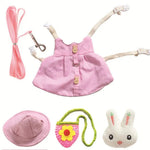 Rabbit Costume Harness with Ear Hole Hood amd Leash Cute Small Pet Outfit - GreenFur