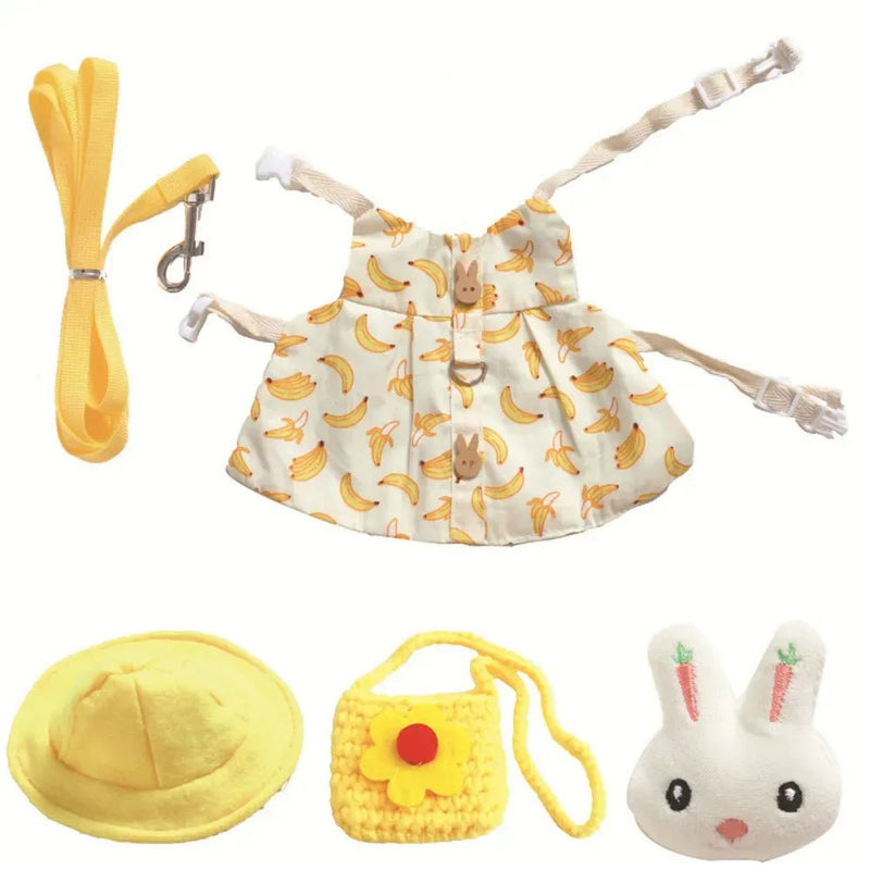 Rabbit Costume Harness with Ear Hole Hood amd Leash Cute Small Pet Outfit - GreenFur