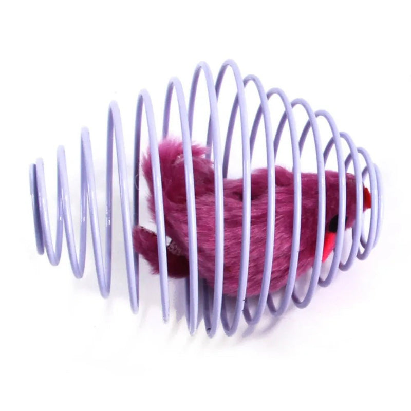 Random Colors Compressible Spring Cage Cute Plush Mouse Cat Toy - GreenFur