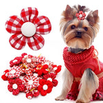 Random Mix 12 Pcs Festive Floral Pet Hair Bows with Elastic Band - GreenFur