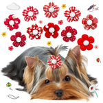 Random Mix 12 Pcs Festive Floral Pet Hair Bows with Elastic Band - GreenFur