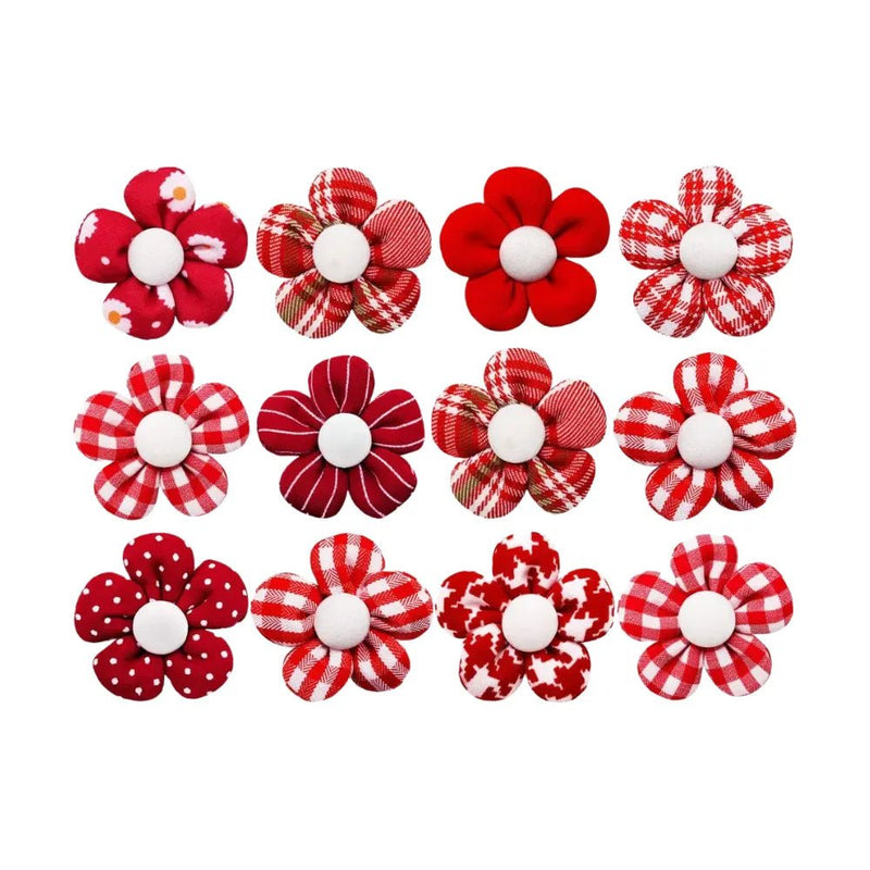 Random Mix 12 Pcs Festive Floral Pet Hair Bows with Elastic Band - GreenFur