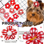 Random Mix 12 Pcs Festive Floral Pet Hair Bows with Elastic Band - GreenFur