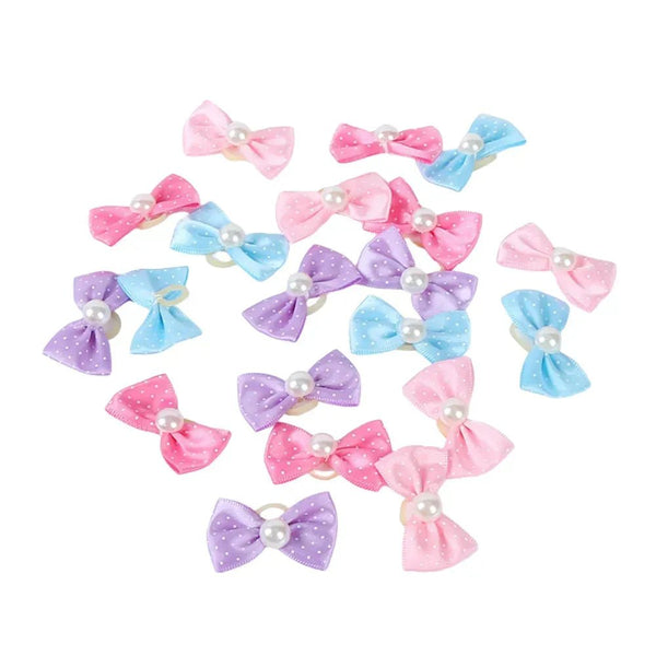 Random Mix 20 Pcs Cute Dog Hair Ties with Bow Design Ideal for Small Breeds - GreenFur